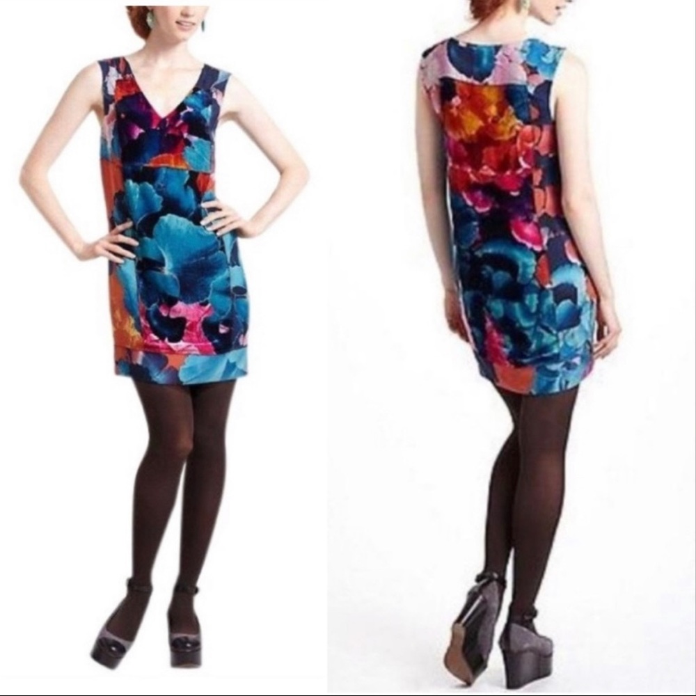 Anthropologie Leifsdottir Night Peony Silk Velvet Sleeveless Dress Size 8